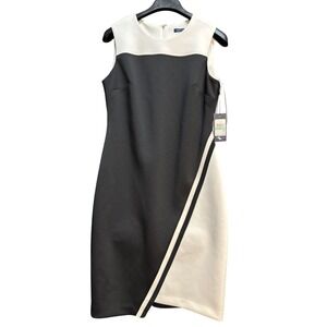 Tommy Hilfiger Sheath Dress Black/White Colorblock‎ Sleeveless Career Size 8 NWT
